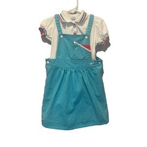 Lacoste Izod Vintage Girls Blue Skirt With Straps Size 4 Polo Shirt Alligator